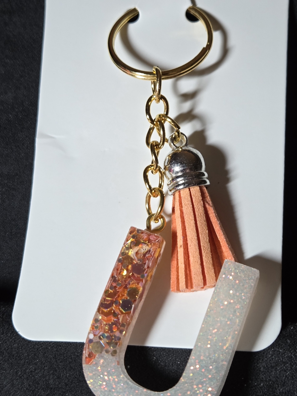 Peach Glitter Tassel U-Shaped Keychain - Unbranded
